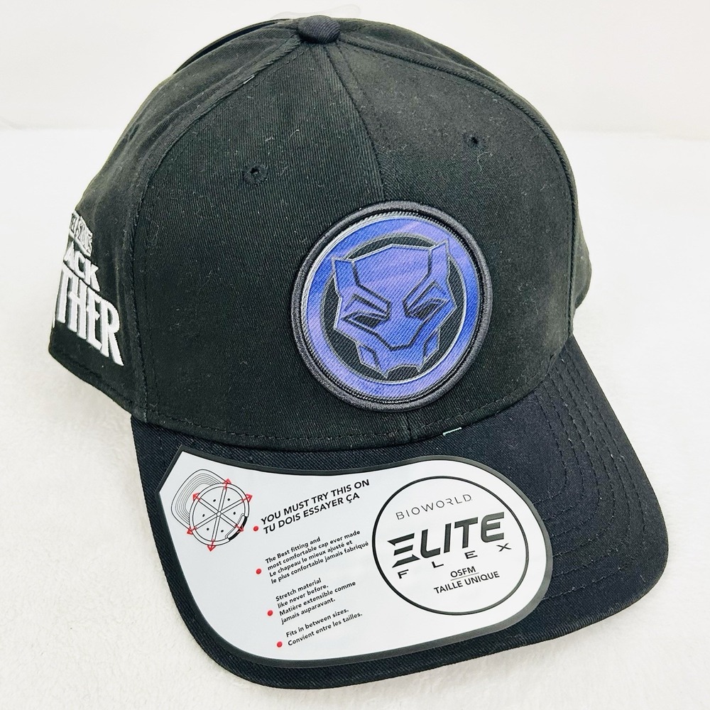 Bioworld Black Panther Logo Elite Flex Stretch Hat Cap Adjustable Snapback Black